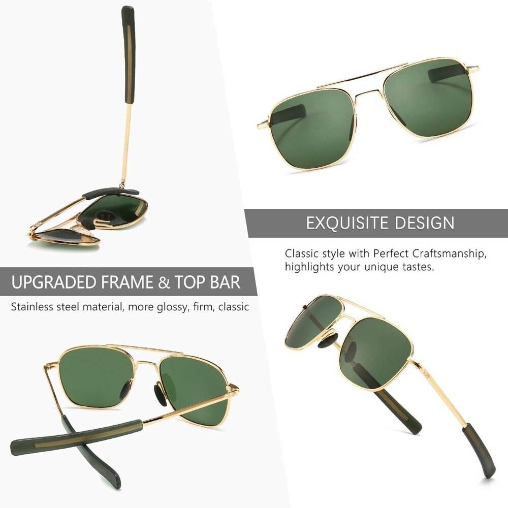 Men's Military Style Polarized Pilot Aviator Sunglasses Bayonet Temples - Picture 4 of 8